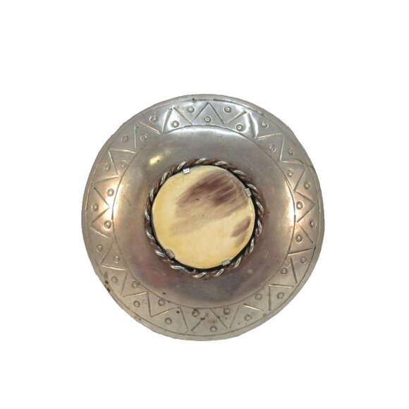 Vintage Large Silver Tone Moroccan Disc Belt Buckle with Geometric Design main image 8